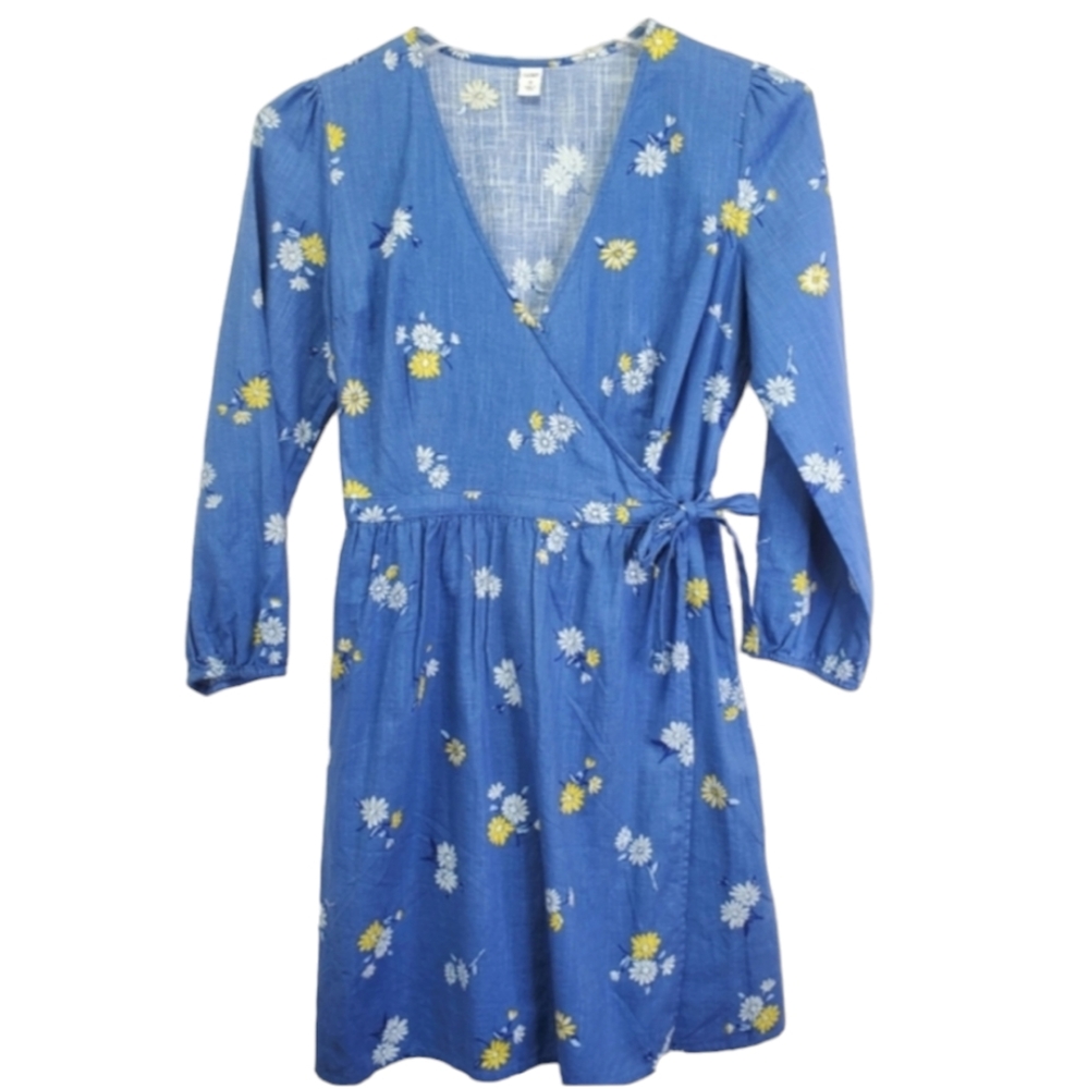 Old Navy Women's Wrap Dress Tie On Side Blue/ Daisy Floral Print  Size M